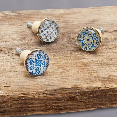 Set of Three Blue Mosaic Knobs