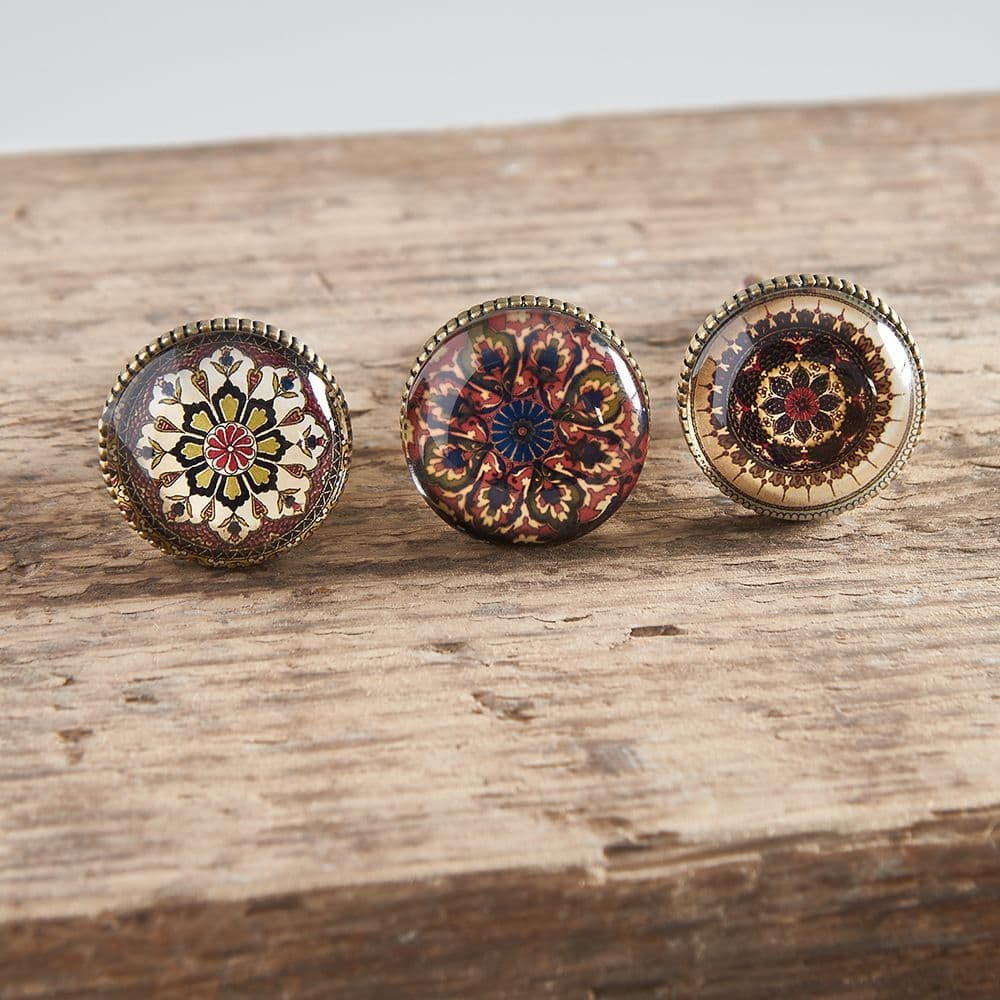 Set of Three Mosaic Glass and Brass Knobs