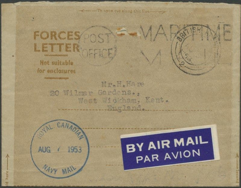 1953 Aerogramme British Forces with 'ROYAL CANADIAN NAVY MAIL' cancel