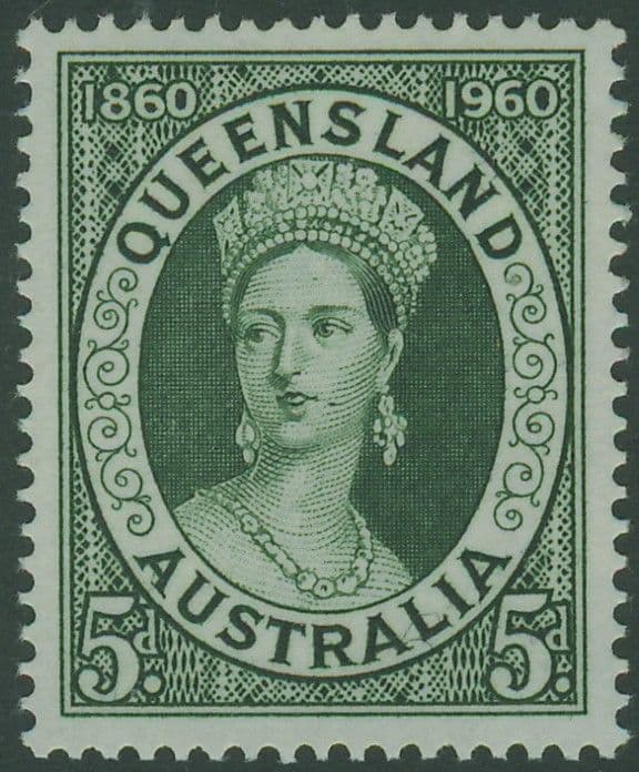 Australian Predecimal SG337 5d Deep MyrtleGreen Queensland Postage