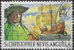 1970 St Christopher Nevis Anguilla SG 212 L'Ollonois and pirate Carrack Fine Used