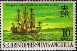 1970 St Christopher Nevis Anguilla SG 213 17th Century smugglers' ship Fine Mint