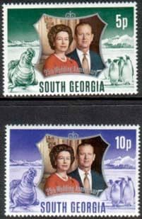 1972 South Georgia Royal Silver Wedding Set Fine Mint