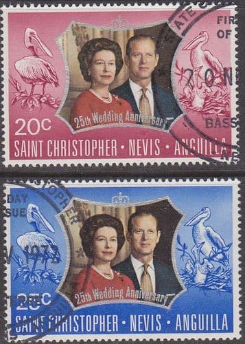 1972 St Christopher Nevis Anguilla Royal Silver Wedding Set Fine Used