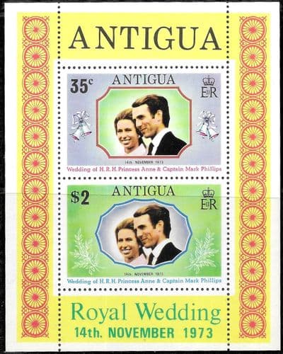 1973 Antigua Princess Anne Royal Wedding Mini Sheet Fine Mint
