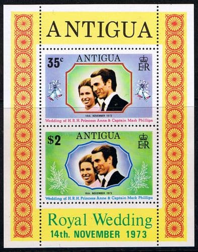 1973 Antigua Princess Anne Royal Wedding Mini Sheet Fine Mint