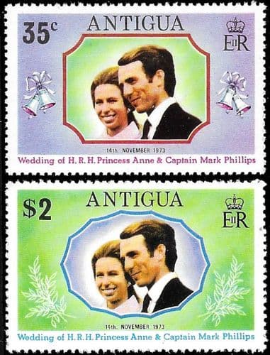 1973 Antigua Princess Anne Royal Wedding Set Fine Mint