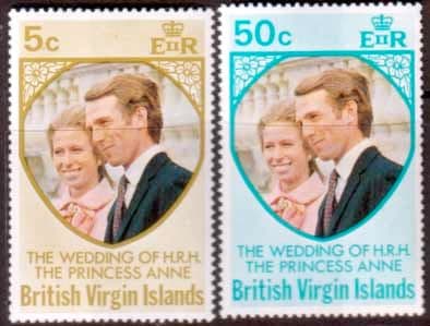 1973 British Virgin Islands Princess Anne Royal Wedding Set Fine Mint