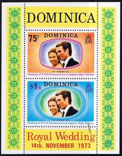 1973 Dominica Princess Anne Royal Wedding Mini Sheet Fine Mint