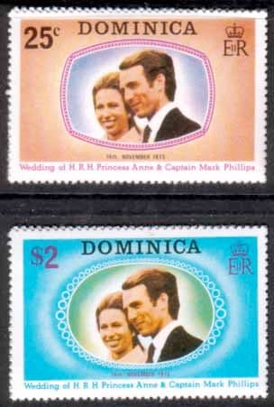 1973 Dominica Princess Anne Royal Wedding Set Fine Mint