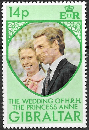 1973 Gibraltar Princess Anne Royal Wedding SG 324 Fine Mint