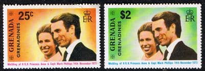 1973 Grenada Grenadines Princess Anne Royal Wedding Set Fine Mint