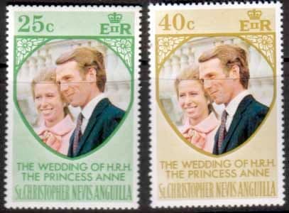 1973 St Christopher Nevis & Anguilla Princess Anne Royal Wedding Set Fine Mint