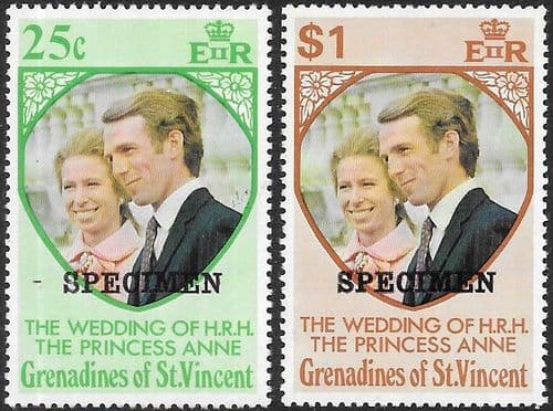 1973 St Vincent Grenadines Princess Anne Royal Wedding SPECIMEN Set Fine Mint