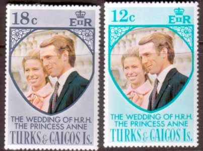1973 Turks and Caicos Princess Anne Royal Wedding Set Fine Mint