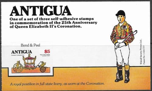 1978 Antigua Coronation 25th Anniversary Booklet Pane $5 Fine Mint
