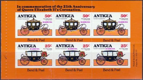 1978 Antigua Coronation 25th Anniversary Booklet Pane 50c Fine Mint