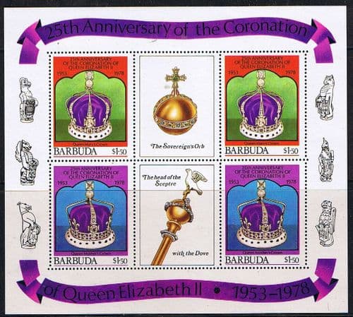 1978 Barbuda Coronation 25th Anniversary Miniature Sheet 410 /11 Fine Mint