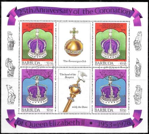 1978 Barbuda Coronation 25th Anniversary Miniature Sheet 410 /11 Fine Used