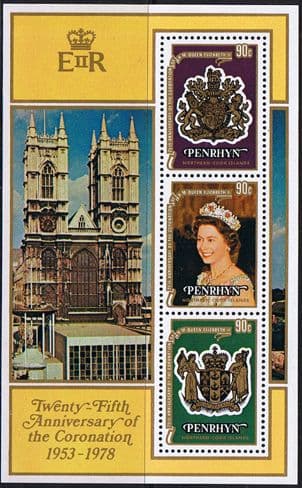 1978 Penrhyn Islands Coronation 25th Anniversary Miniature Sheet Fine Mint