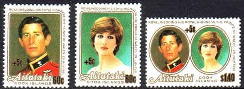 1981 Aitutaki Charles and Diana Royal Wedding Set Disabled Surcharge Fine Mint