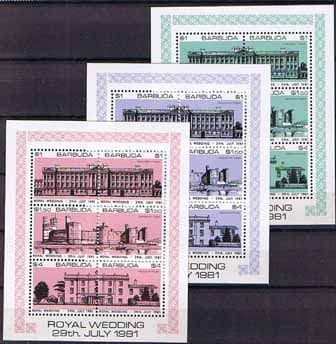 1981 Barbuda Charles and Diana Royal Wedding Set of Sheets Fine Mint