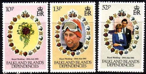 1981 Falkland Islands Dependencies Charles and Diana Royal Wedding Set Fine Mint