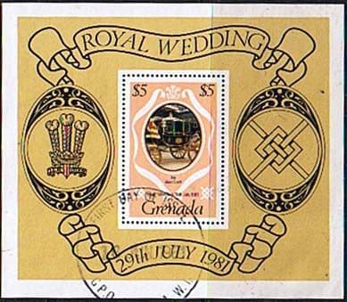 1981 Grenada Charles and Diana Royal Wedding Sheet $5 Fine Used