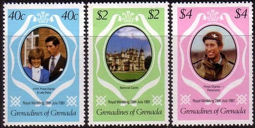 1981 Grenadines of Grenada Charles and Diana Royal Wedding Set Fine Mint