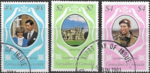 1981 Grenadines of Grenada Charles and Diana Royal Wedding Set Fine Used