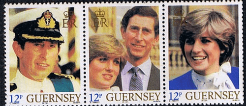 1981 Guernsey Charles and Diana Royal Wedding 12p Strip Fine Mint