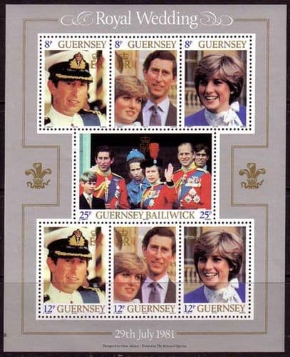 1981 Guernsey Charles and Diana Royal Wedding Miniature Sheet Fine Mint