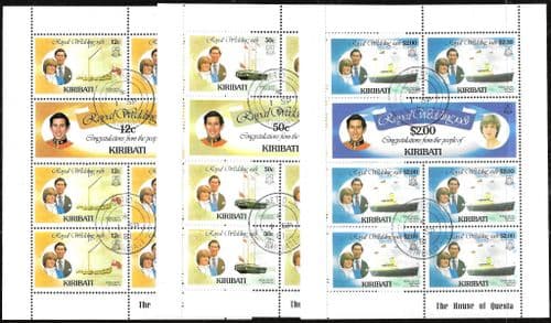 1981 Kiribati Charles and Diana Royal Wedding Set of 3 Sheetlets Fine Used