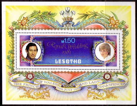 1981 Lesotho Charles and Diana Royal Wedding Miniture Sheet Fine Mint