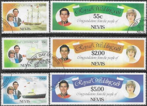 1981 Nevis Charles and Diana Royal Wedding Set Fine Used