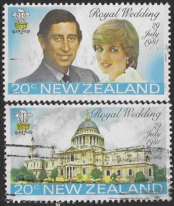 1981 New Zealand Charles and Diana Royal Wedding Pair Fine Used