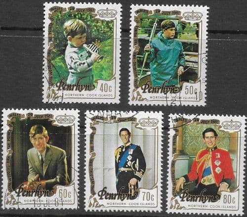 1981 Penrhyn Island Charles and Diana Royal Wedding Set Fine Used