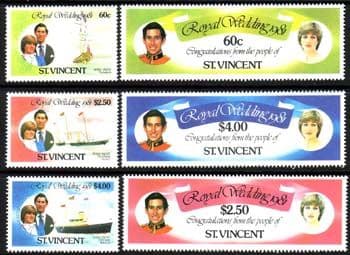 1981 St Vincent Charles and Diana Royal Wedding Set Fine Used