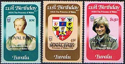 1982 Tuvalu Diana 21st Birthday ROYAL BABY Overprint Set Fine Mint