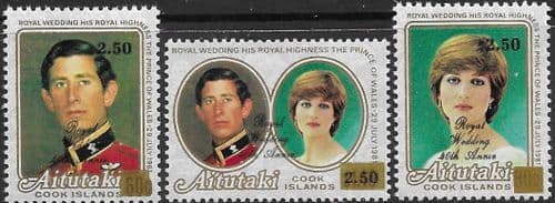 1987 Aitutaki Anniversary Charles and Diana Royal Wedding Set Disabled Surcharge Fine Mint
