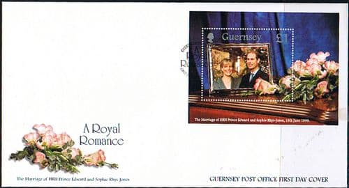 1999 Guernsey Royal Wedding Miniature Sheet on First Day Cover