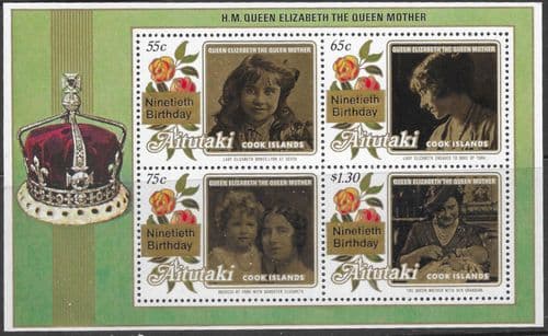 AitutaKi 1990 Queen Mother 90th Birthday Miniature Sheet Fine Mint