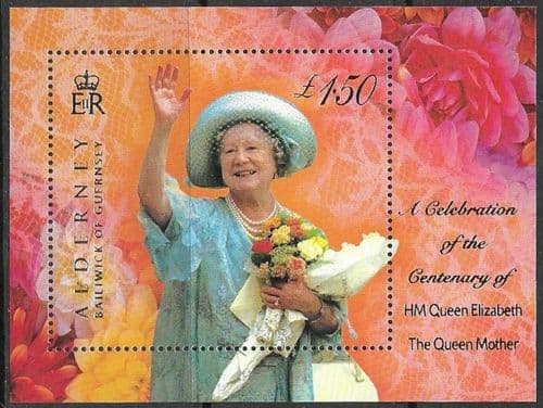 Alderney 2000 Queen Mothers 100th Birthday Miniature Sheet Fine Mint