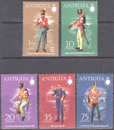 Antigua 1972 Military Uniforms Set Fine Mint