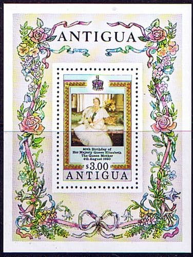 Antigua 1980 Mothers Queen 80th Birthday Miniature Sheet Fine Mint