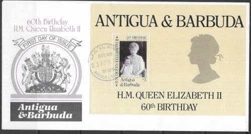Antigua 1986 Queen Elizabeth II 60th Birthday Miniature Sheet First Day cover