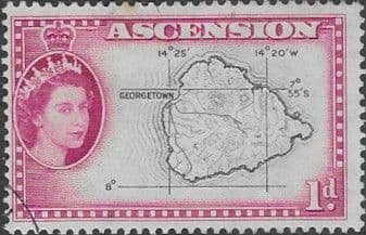 Ascension 1956 Queen Elizabeth II Map SG 58 Fine Used