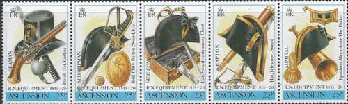 Ascension Islands 1990 Royal Navey Equipment Strip Fine Mint