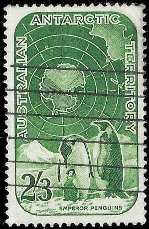 Australian Antarctic Territory 1959 SG 5 Map of Antarctica and Emperor Penguins Fine Used