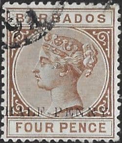 Barbados 1892 Queen Victoria Surcharged SG 104 Fine Used